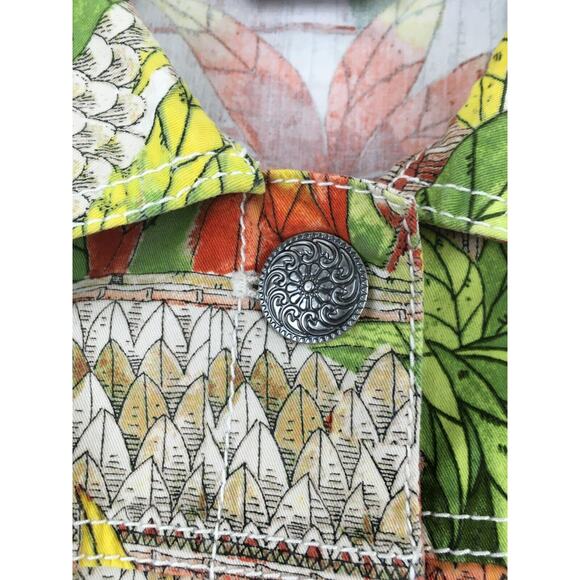 Chicos Womens Jacket Coat Cotton Modest Tropical Luau Fancy Buttons Size 0 - Picture 11 of 12